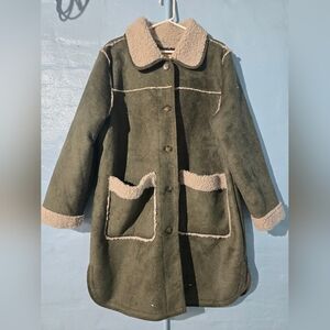 Michael Kors Olive Teddy Jacket with Cream Accents